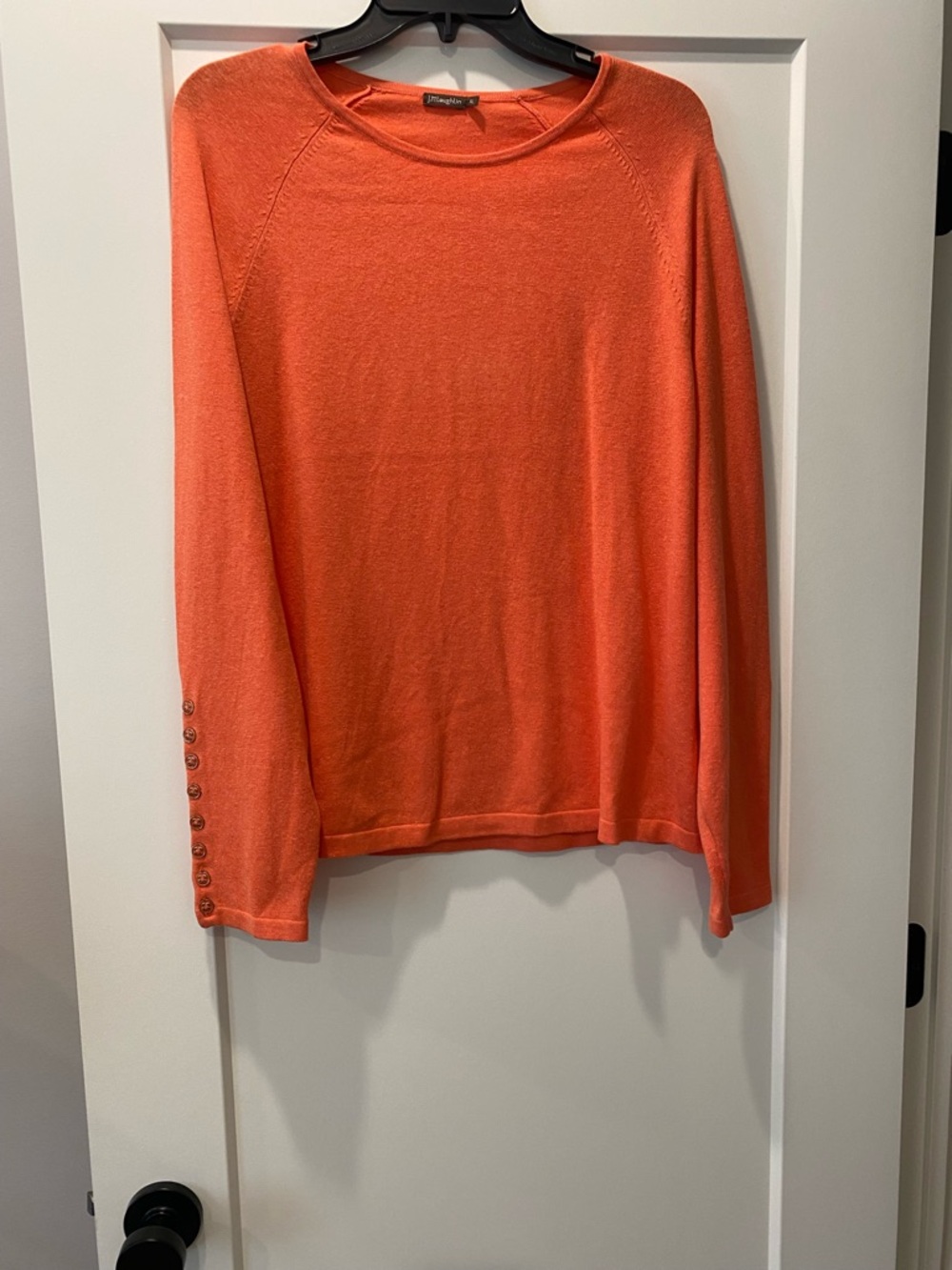 St. John Orange Crewneck Sweater with Button Detail
